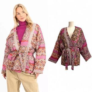 NEW Molly Bracken Fuchsia Livia Quilted Jacket S Boho Cottagecore Shaket Warm